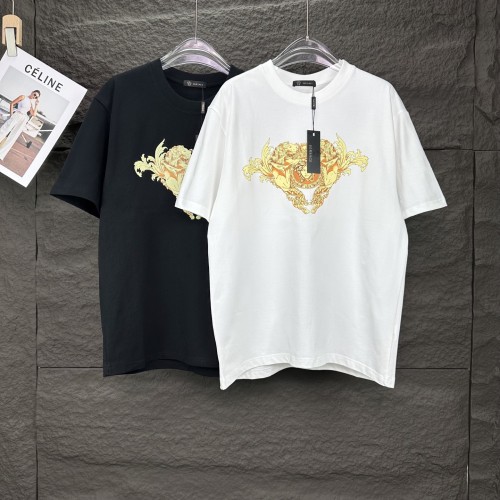 Versace New Couple Gold Portrait Logo Short Sleeve Casual Cotton T-shirt