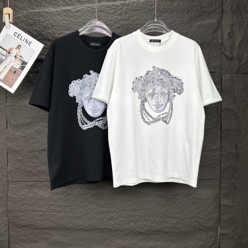 Versace New Couple Portrait Logo Printed Short Sleeve Casual Cotton T-shirt