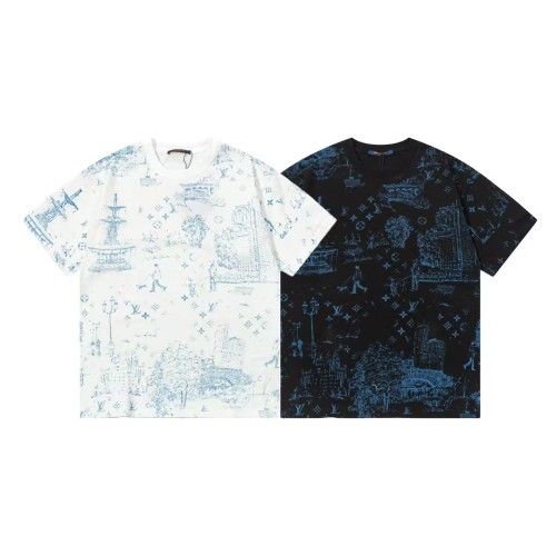 Louis Vuitton New City Landscape Logo Printed Short Sleeve Couple Casual Round Neck T-shirt