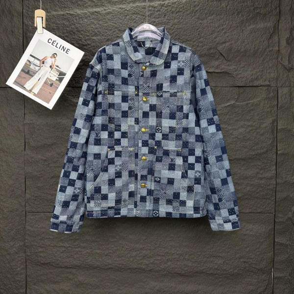 Louis Vuitton New Couple Checkerboard Washed Denim Coat