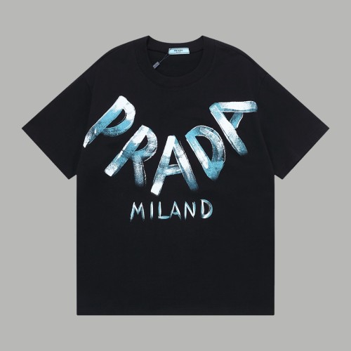 Prada New Ink Graffiti Short Sleeve Couple Casual Loose T-shirt