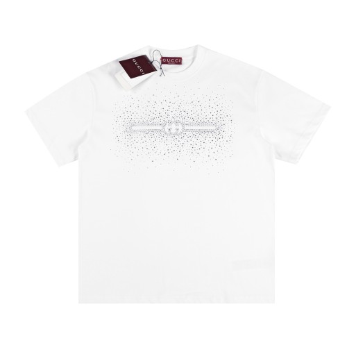Gucci Classic Hot Diamond Double G Letter T-shirt Casual Versatile Short Sleeve