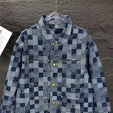 Louis Vuitton New Couple Checkerboard Washed Denim Coat