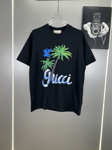 Gucci Classic Coconut Tree Logo Printed T-shirt Casual Versatile Short Sleeve