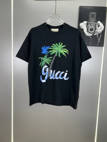 Gucci Classic Coconut Tree Logo Printed T-shirt Casual Versatile Short Sleeve