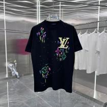 Louis Vuitton New Leather Handmade LogoT T-shirt Unisex Round Neck Short Sleeve