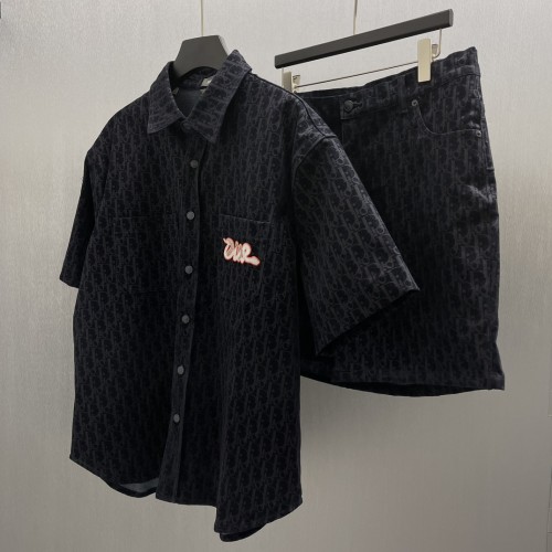 Dior Classic Full Logo Snake Year Embroidered Short Sleeve Shirt Set