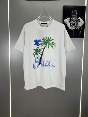 Gucci Classic Coconut Tree Logo Printed T-shirt Casual Versatile Short Sleeve