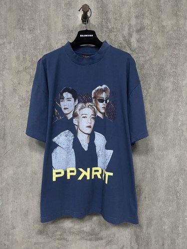Balenciaga New PP Printed Washed T-shirt Casual Round Neck Short Sleeve