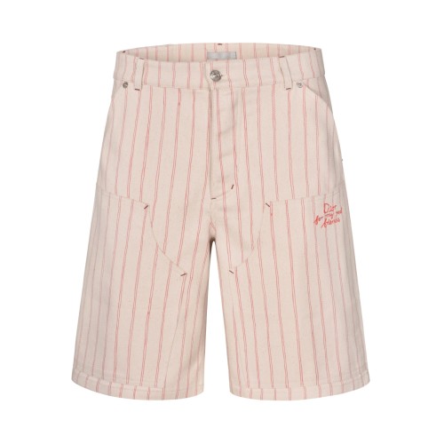 Dior Classic Stripe Embroidered Logo Apricot Casual Shorts
