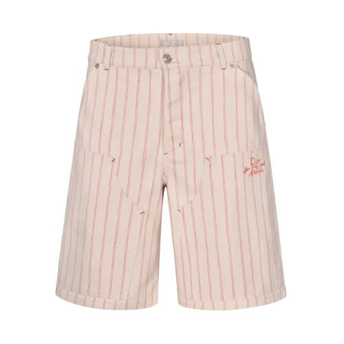 Dior Classic Stripe Embroidered Logo Apricot Casual Shorts