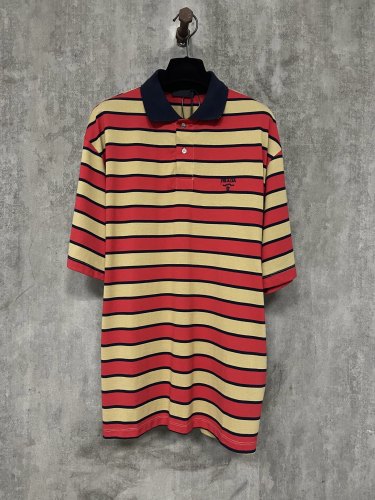Prada New Unisex Classic Stripe Embroidered Logo Collar Polo Shirt