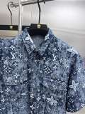 Louis Vuitton New Classic Full Logo Printed Denim Short Sleeve Set