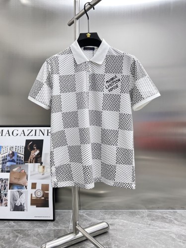 Louis Vuitton New Embroidered Logo Checkered Short Sleeved Polo Shirt