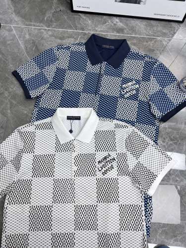 Louis Vuitton New Embroidered Logo Checkered Short Sleeved Polo Shirt