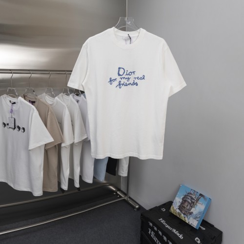 Dior New Embroidered Letter Short Sleeve Couple Washed Distressed T-shirt