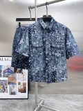 Louis Vuitton New Classic Full Logo Printed Denim Short Sleeve Set