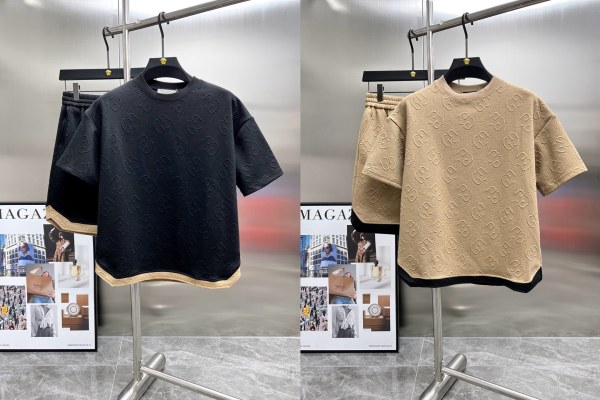 Gucci New Classic Full Embossed Logo Contrast Casual Short Sleeve Set