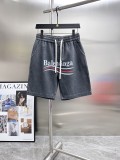 Balenciaga New Classic Logo Printed Washed Denim Short Sleeve Set
