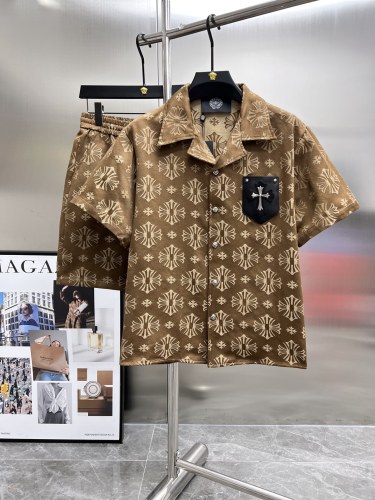 Chrome Hearts New Classic Full Cross Printed Casual Short Sleeve Set