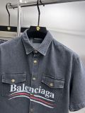 Balenciaga New Classic Logo Printed Washed Denim Short Sleeve Set