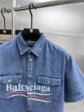 Balenciaga New Classic Logo Printed Washed Denim Short Sleeve Set