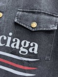 Balenciaga New Classic Logo Printed Washed Denim Short Sleeve Set