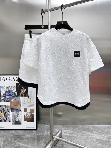 LoeweNew Fashion Full Embossed Logo Casual Short Sleeve Set