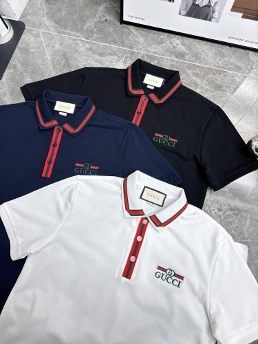 Gucci New Embroidered Logo Contrast Collar Short Sleeve Polo Shirt