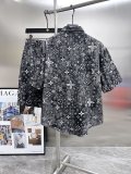 Louis Vuitton New Classic Full Logo Printed Denim Short Sleeve Set