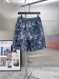 Louis Vuitton New Classic Full Logo Printed Denim Short Sleeve Set