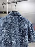 Louis Vuitton New Classic Full Logo Printed Denim Short Sleeve Set