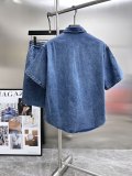 Balenciaga New Classic Logo Printed Washed Denim Short Sleeve Set