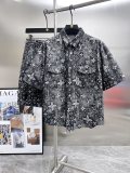 Louis Vuitton New Classic Full Logo Printed Denim Short Sleeve Set