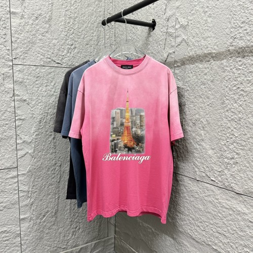 Balenciaga New Gradient Vintage Iron Tower Night Print Oversize Short Sleeve