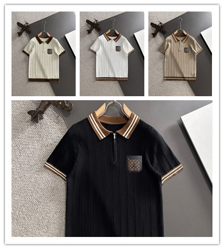 Louis Vuitton New Classic Leather Logo Contrast Collar Half Zipper Knitted Short Sleeve