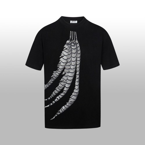 Loewe Fashion Feather Printed Short Sleeve Unisex Casual Round Neck T-shirt