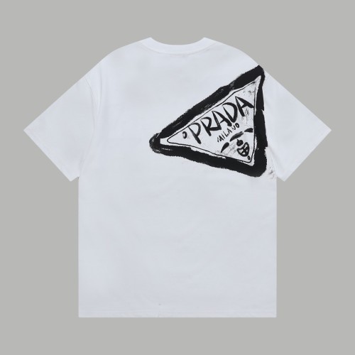 Prada New Classic Inkjet Logo Short Sleeve Unisex Casual Loose T-shirt