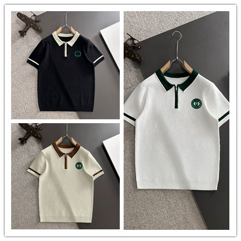 Gucci Spring/Summer New Men's Style Color Contrasting Collar Half Zipper Knitted Short Sleeve