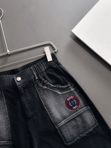 Gucci New High Street Embroidered Logo Wash Denim Shorts