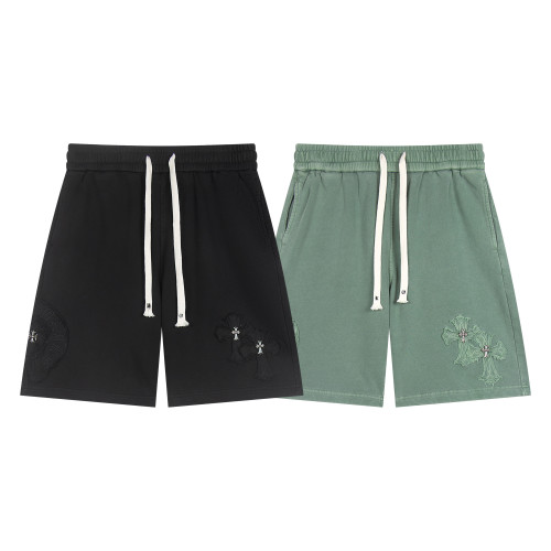 Chrome Hearts Couple New Patchwork Embroidered Horseshoe Washed Casual Shorts
