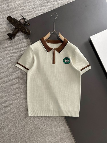 Gucci Spring/Summer New Men's Style Color Contrasting Collar Half Zipper Knitted Short Sleeve