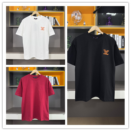 Louis Vuitton Classic Heavy Embroidered Logo Short Sleeve Unisex Casual Round Neck T-shirt