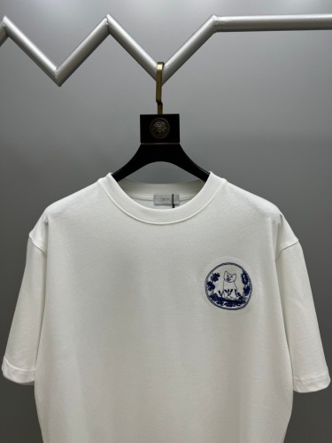 Dior New Embroidered Cat Logo Short Sleeve Couple Round Neck Casual T-shirt
