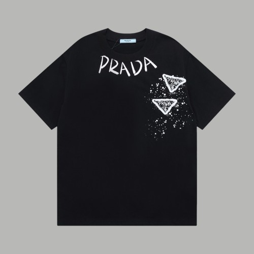 Prada New Classic Inkjet Logo Short Sleeve Unisex Casual Loose T-shirt