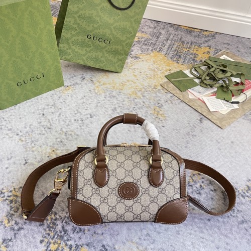 Gucci Classic GG Canvas Splice Leather Handbag Shoulder Bag Crossbody Bag Size: 21.5x12.5x13 CM
