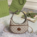 Gucci Classic Logo Canvas Splicing Half Moon Underarm Bag Handbill Shoulder Bag Size: 22x12.5x5 CM