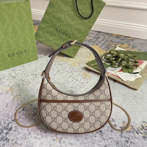 Gucci Classic Logo Canvas Splicing Half Moon Underarm Bag Handbill Shoulder Bag Size: 22x12.5x5 CM
