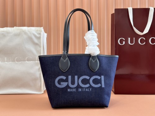 Gucci Classic Logo Printed Denim Tote Bag Shopping Bag Size: 24x17x3.5 CM