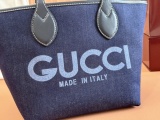 Gucci Classic Logo Printed Denim Tote Bag Shopping Bag Size: 24x17x3.5 CM